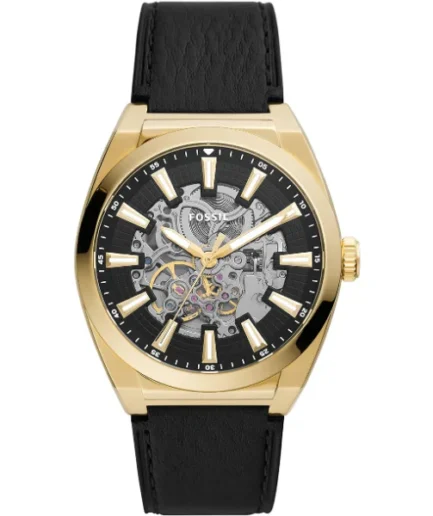 Fossil Everett Black Leather Strap Black Dial Automatic Watch for Gents – ME3208