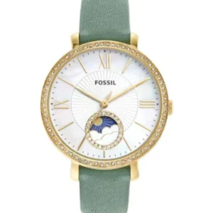 Fossil Jacqueline Sun Moon Green Leather Strap Mother Of Pearl Dial Quartz Watch for Ladies – ES5168