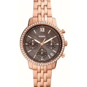 Fossil Neutra Rose Gold Stainless Steel Brown Dial Chronograph Quartz Watch for Ladies – ES5218