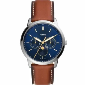 Fossil Moonphase Brown Leather Strap Blue Dial Quartz Watch for Gents – FS5903