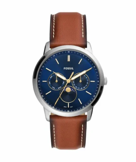 Fossil Moonphase Brown Leather Strap Blue Dial Quartz Watch for Gents – FS5903