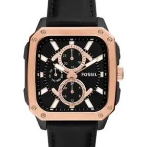 Fossil Multifunction Black Leather Strap Black Dial Quartz Watch for Gents – BQ2654