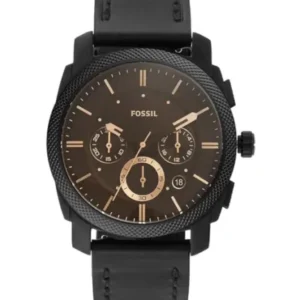 Fossil Machine Black Leather Strap Brown Dial Chronograph Quartz Watch for Gents – FS5586