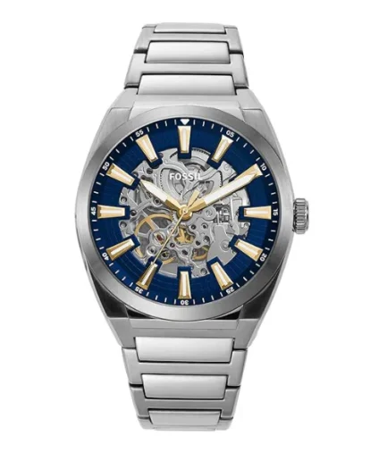 Fossil Everett Silver Stainless Steel Blue Dial Automatic Watch for Gents – ME3220