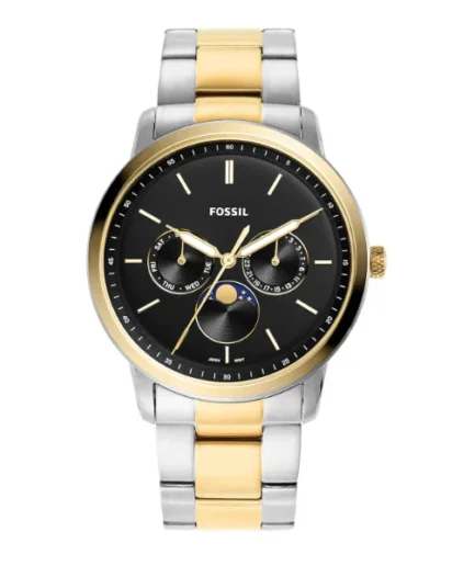 Fossil Moonphase Two-Tone Stainless Steel Black Dial Quartz Watch for Gents – FS5906