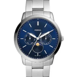 Fossil Moonphase Silver Stainless Steel Blue Dial Quartz Watch for Gents – FS5907