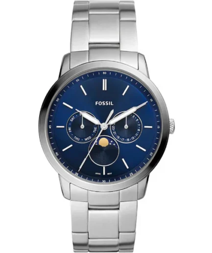 Fossil Moonphase Silver Stainless Steel Blue Dial Quartz Watch for Gents – FS5907