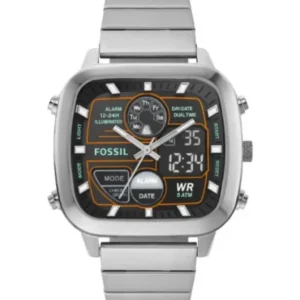 Fossil Retro Anadigital Silver Stainless Steel Positive Display Dial Analog & Digital Watch for Gents – FS5890