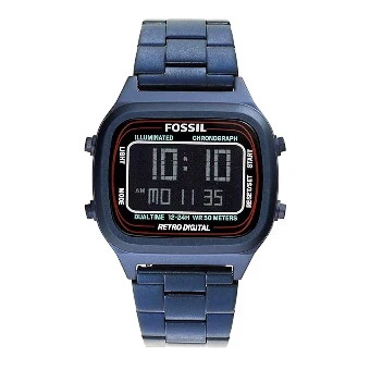 Fossil Retro Digital Blue Stainless Steel Positive Display Dial Digital Watch for Gents – FS5896