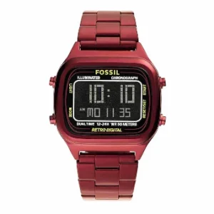 Fossil Retro Digital Red Stainless Steel Positive Display Dial Digital Watch for Gents – FS5897