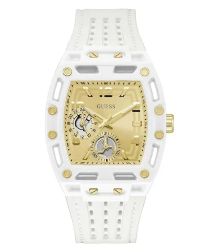Guess Phoenix White Silicone Strap Gold Dial Quartz Watch for Gents – GW0499G5