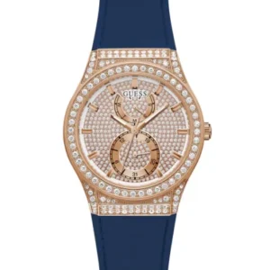 Guess Blue Silicone Strap Rose Gold Dial Quartz Watch for Ladies – GW0439L4