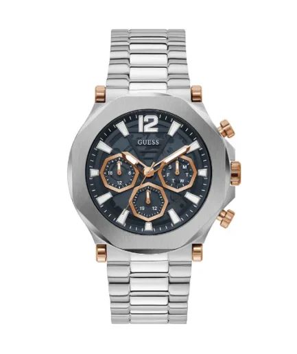 Guess EDGE Silver Stainless Steel Blue Dial Chronograph Quartz Watch for Gents – GW0539G1