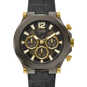 Guess EDGE Black Leather Strap Black Dial Chronograph Quartz Watch for Gents – GW0492G1
