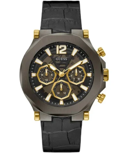 Guess EDGE Black Leather Strap Black Dial Chronograph Quartz Watch for Gents – GW0492G1
