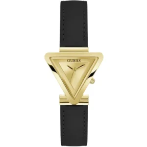 Guess Black Leather Strap Gold Dial Quartz Watch for Ladies – GW0548L3