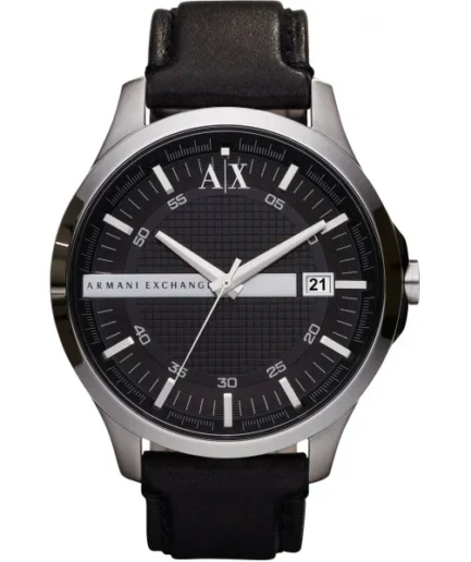 Armani Exchange Black Leather Strap Black Dial Quartz Watch for Gents – AX2101