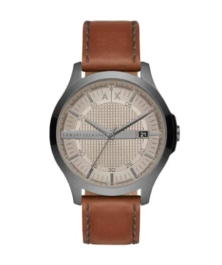 Armani Exchange Hampton Brown Leather Strap Grey Dial Quartz Watch for Gents – AX2414