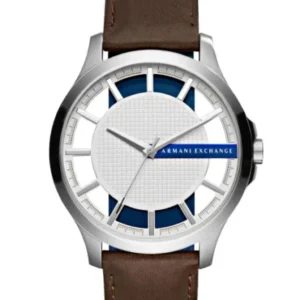 Armani Exchange Black Leather Strap Silver Dial Quartz Watch for Gents – AX2187