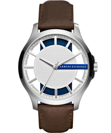 Armani Exchange Black Leather Strap Silver Dial Quartz Watch for Gents – AX2187