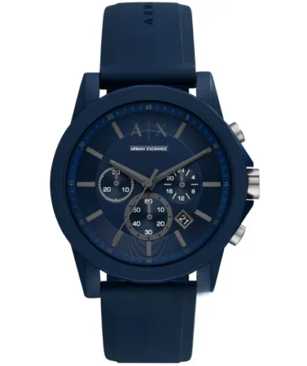 Armani Exchange Blue Silicone Strap Blue Dial Chronograph Quartz Watch for Gents – AX7128