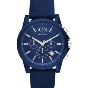 Armani Exchange Outerbanks Blue Silicone Strap Blue Dial Chronograph Quartz Watch for Gents – AX1327