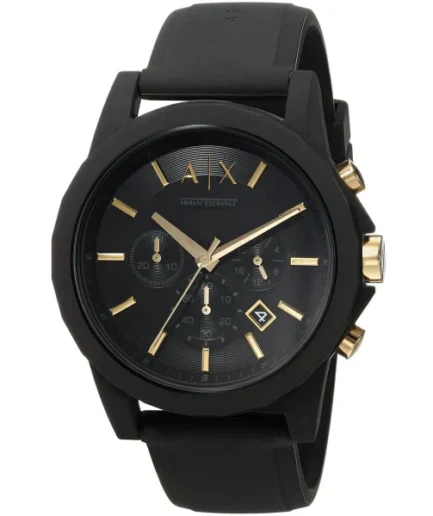 Armani Exchange Black Silicone Strap Black Dial Chronograph Quartz Watch for Gents – AX7105