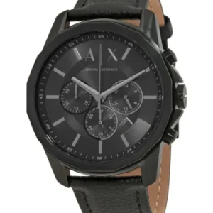 Armani Exchange Black Leather Strap Black Dial Chronograph Quartz Watch for Gents – AX1724