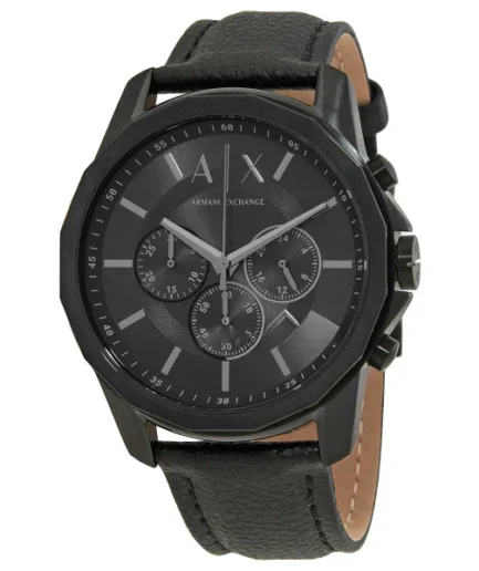 Armani Exchange Black Leather Strap Black Dial Chronograph Quartz Watch for Gents – AX1724