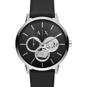 Armani Exchange Black Leather Strap Black Dial Quartz Watch for Gents – AX2745