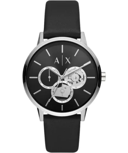 Armani Exchange Black Leather Strap Black Dial Quartz Watch for Gents – AX2745