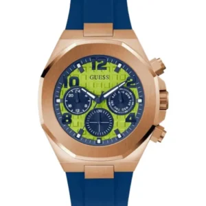 Guess Men’s Quartz Blue Silicone Strap Lime Green Dial 46mm Watch GW0583G3