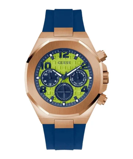 Guess Men’s Quartz Blue Silicone Strap Lime Green Dial 46mm Watch GW0583G3