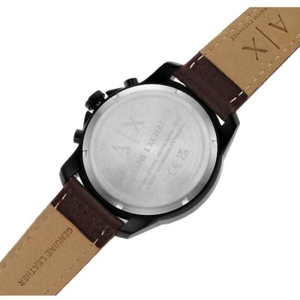Armani Exchange Brown Leather Strap Black Dial Chronograph Quartz Watch for Gents – AX1732 - Image 2