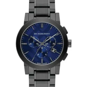Burberry Dark Grey Stainless Steel Blue Dial Chronograph Quartz Watch for Gents – BU9365