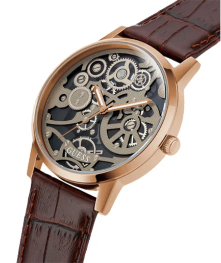 Guess Men’s Quartz Brown Leather Strap Light Brown Dial 42mm Watch GW0570G2 - Image 2