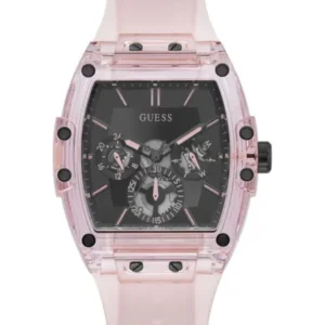Guess Men’s Quartz Pink Silicone Strap Black Dial 43mm Watch GW0032G1