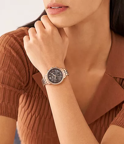 Fossil Neutra Rose Gold Stainless Steel Brown Dial Chronograph Quartz Watch for Ladies – ES5218 - Image 3