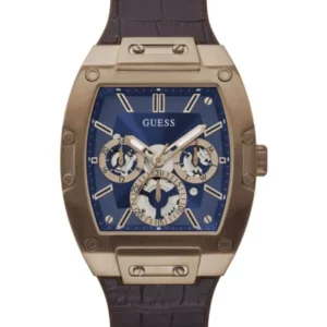 Guess Men’s Quartz Brown Silicone & Leather Strap Blue Dial 43mm Watch GW0202G2