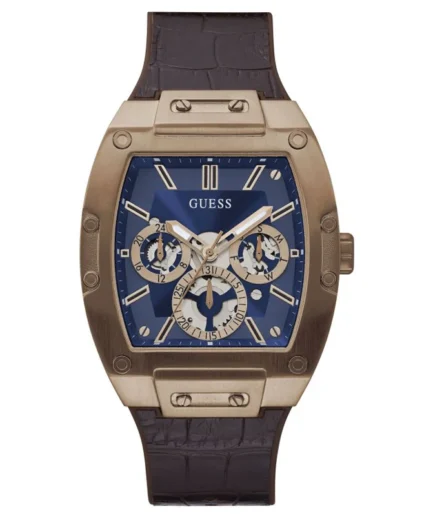 Guess Men’s Quartz Brown Silicone & Leather Strap Blue Dial 43mm Watch GW0202G2