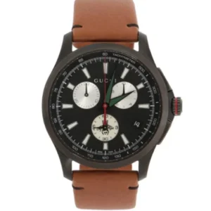 Gucci G-Timeless Brown Deer Leather Black Dial Chronograph Quartz Watch for Gents – YA126271