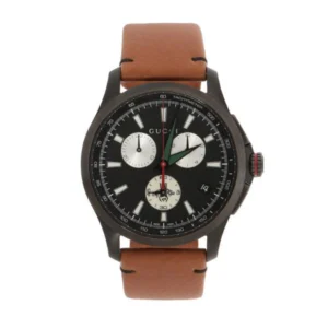 Gucci G-Timeless Brown Deer Leather Black Dial Chronograph Quartz Watch for Gents – YA126271