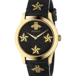 Gucci G-Timeless Black Leather Black Dial Quartz Watch for Unisex- GUCCI YA1264055