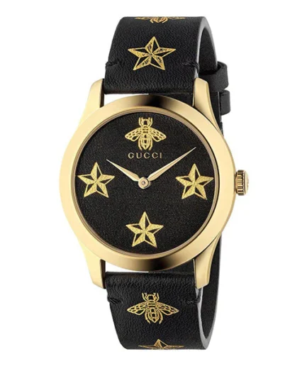 Gucci G-Timeless Black Leather Black Dial Quartz Watch for Unisex- GUCCI YA1264055