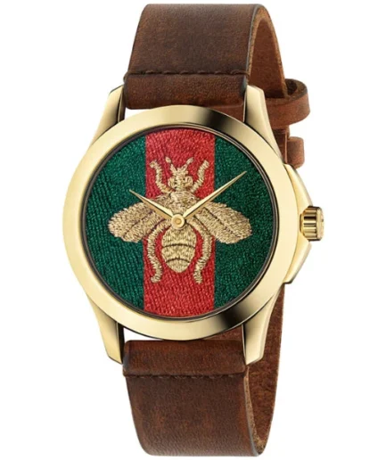 Gucci Le March Des Merveilles Bee Motif Brown Leather Strap Green Dial Quartz Unisex Watch – GUCCI YA 126451