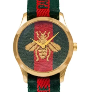 Gucci Le Marche Des Merveilles Bee Motif Two-tone NATO Strap Green Dial Quartz Unisex Watch – GUCCI YA 126487