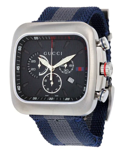 Gucci Coupe Blue-Gray-Blue Web Nylon Nato Blue Guilloche Dial Chronograph Quartz Watch for Gents – YA131203