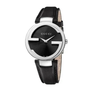 Gucci Interlocking-G Black Leather Strap Black Dial Quartz Watch for Ladies – GUCCI YA 133301