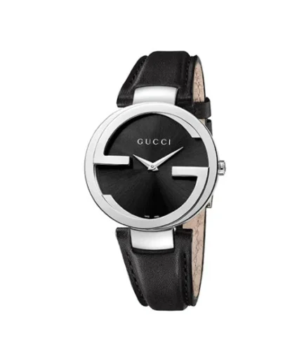 Gucci Interlocking-G Black Leather Strap Black Dial Quartz Watch for Ladies – GUCCI YA 133301