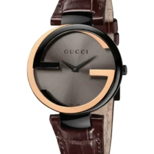 Gucci Interlocking-G Brown Leather Strap Black Dial Quartz Watch for Ladies – GUCCI YA 133304